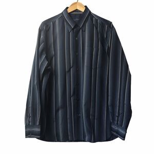 TOMMY BAHAMA Size‎ XL 100% Silk Long Sleeve Button Front Shirt Blue Vert Stripe